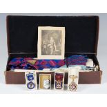 A group of Masonic regalia, including three enamelled silver 'Steward' medals.Buyer’s Premium 29.