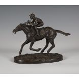 After Pierre-Jules Mêne - a 20th century patinated cast bronze model of a jockey on horseback,