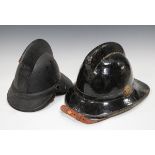 A mid-20th century leather fire fighter's helmet by Jas. Hendry Ltd, Glasgow, probably a