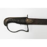 An early 20th century naval officer's sword with straight single-edged fullered blade, blade