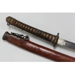 A Second World War period Japanese katana with curved single-edged blade, blade length 66cm,