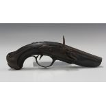 A late 18th century flintlock pocket pistol, barrel length 8cm, with steel furniture (faults,