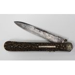 A late 19th century folding pocket knife with single-edged blade, blade length 12cm, detailed '