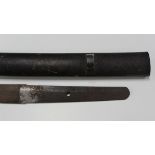 A 19th century Japanese wakizashi (shortsword) with curved single-edged blade, blade length 52.