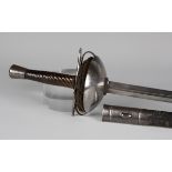 A late 17th century rapier with double-edged blade with central fullers, blade length 91cm, dish-