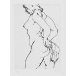 Douglas Portway - Female Nude with a Towel, etching, signed and editioned 23/50 in pencil, sheet