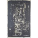 John Piper - Gedney, Lincolnshire: a Tower in the Fen, monochrome lithograph, Curwen Studio label