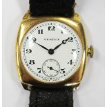 A Vertex 18ct gold cushion cased gentleman's wristwatch with signed jewelled movement, the signed