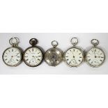 A silver keywind open-faced gentleman's pocket watch, the engraved silvered dial with gilt Roman