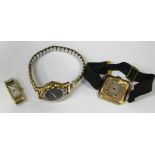 An 18ct two-colour gold rectangular cased lady's wristwatch, the jewelled movement detailed 'Pontiac