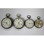 A silver keywind open-faced gentleman's pocket watch, the enamel dial with subsidiary seconds,