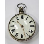 A silver cased keywind open-faced gentleman's pocket watch, the gilt fusee movement with verge