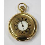 An 18ct gold half-hunting cased gentleman's chronograph pocket watch, the gilt jewelled movement