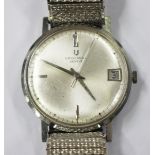 A Universal Genève steel circular cased gentleman's wristwatch, circa 1960s, the signed and jewelled