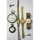 A Roamer Incabloc gilt metal fronted and steel backed gentleman's wristwatch, case diameter 3cm, a