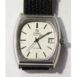 An Omega De Ville Quartz steel cased gentleman's wristwatch, the signed silvered dial with baton