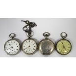 A silver keywind open-faced gentleman's pocket watch with jewelled lever movement, the enamel dial