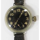 A First World War period MoD issue nickel cased gentleman's wristwatch with unsigned jewelled