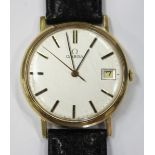 An Omega 9ct gold circular cased gentleman's wristwatch, the signed silvered dial with gilt baton