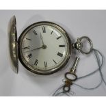 A silver keywind hunting cased gentleman's pocket watch, the gilt fusee movement with verge