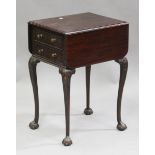 An early 20th century George III style mahogany drop-flap work table, fitted with two frieze