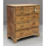 A mid-18th century yew chest-on-chest, the top and drawer fronts with crossbanded borders, height
