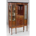 An Edwardian mahogany and foliate inlaid display cabinet, fitted with central bevelled mirror,