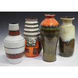 Fourteen large West German pottery floor vases, various decoration and factories, including