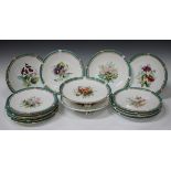 A Worcester part dessert service, late 19th century, painted with flowers within gilt overlaid