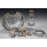 A small group of French faience, late 19th/early 20th century, including a barber's bowl, polychrome