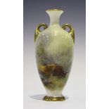 A Royal Worcester two-handled vase, circa 1920, painted by H. Stinton, signed, with two Highland