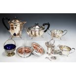 A plated four-piece tea service, comprising teapot, milk jug, sugar bowl and hotwater jug,