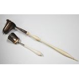 A George III silver tea caddy shovel with turned ivory handle, Birmingham 1810 by Cocks & Bettridge,