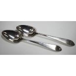 A pair of George III Irish pointed Old English pattern silver tablespoons, Dublin 1791 by John