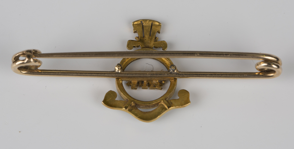 A gold and green enamelled Indian Army military bar brooch, designed as the badge of the XIV - Image 3 of 3