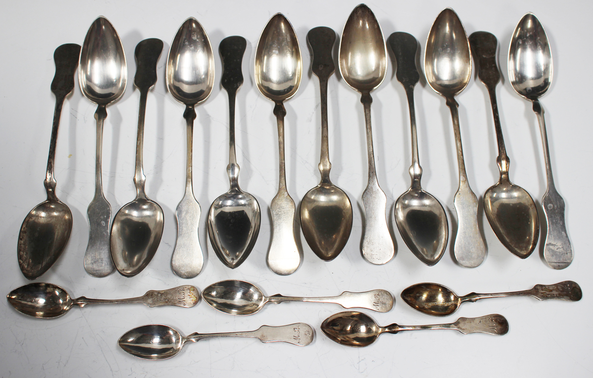 A set of twelve Austro-Hungarian silver Fiddle pattern tablespoons and five similar tablespoons.