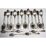 A set of twelve Austro-Hungarian silver Fiddle pattern tablespoons and five similar tablespoons.