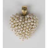 A gold and cultured pearl pendant in a heart shaped design, detailed 'Le-Gi 750', length 3cm.Buyer’s