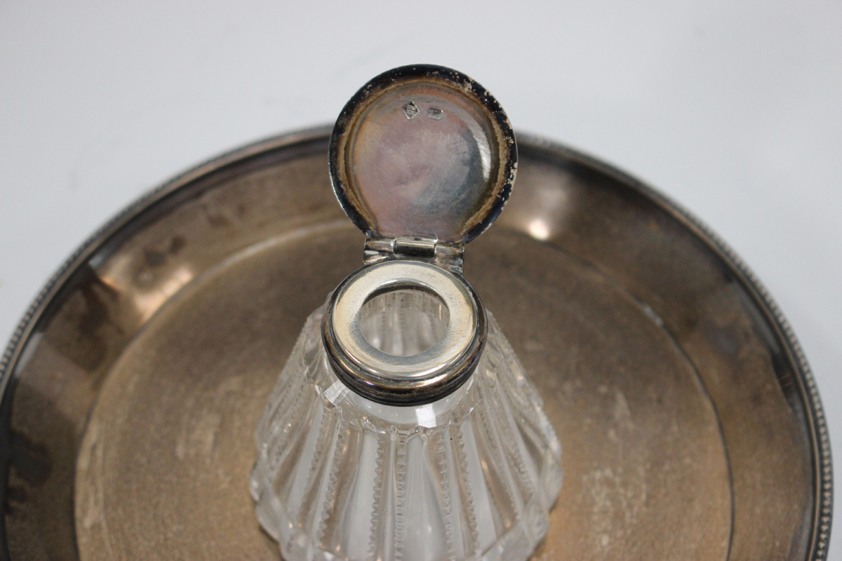 A Victorian silver circular inkstand, the cut glass inkwell with silver collar and beaded hinged - Image 4 of 4