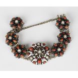 An enamelled, coral, half-pearl and gem set bracelet, probably Austro-Hungarian, early 20th century,