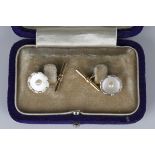 A pair of Mikimoto cultured pearl and mother-of-pearl dress cufflinks, each circular mother-of-pearl
