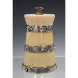 A George V silver mounted ivory pepper mill of tapering form with silver banding, Birmingham 1930 by