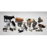 A good collection of Britains and other lead farm animals and accessories, including horses,