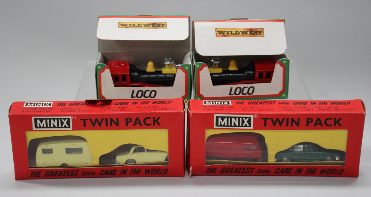 A small collection of Tri-ang Minix Twin Pack cars, all within window boxes, together with a