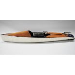 A spirit fired live steam wooden speedboat, the hull painted in cream, length 74cm (some playwear