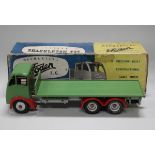 A Shackleton diecast clockwork Foden flatbed lorry, finished in green with red mudguards and grey