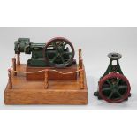 A Stuart live steam horizontal single cylinder engine with 7.5cm flywheel, length 15cm, on a