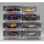 Eight Matchbox Dinky vehicles, including two DY5-B 1950 Ford V8 Pilots, a DY-1B 1967 Jaguar E Type