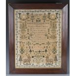 An early Victorian needlework sampler by Ann Wilkins, 'The gift of her sister Eliza', finely