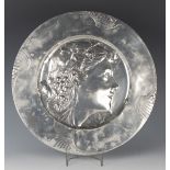 An Art Nouveau WMF plated pewter charger, model number '294', cast with a profile portrait of a